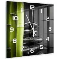 Tulup Wandklok - Bamboe Glazen Klok Met Print - 60x60 cm - Zwart Wandklok Glas Met Motief - Witte handen - Vierkante Klok - Wandklok Glas Decoratie - Gekleurde Glazen Klok