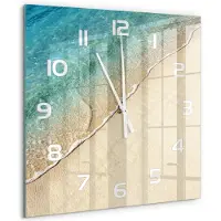 Tulup Wandklok - Golf op het strand Wandklok Glas Met Motief - 60x60 cm - Blauw Decoratieve Glazen Klok - Witte handen - Vierkante Klok - Gekleurde Glazen Klok - Glazen Klok Met Print