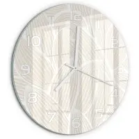 Tulup Wandklok - Bladpatroon Gekleurde Glazen Klok - fi30 cm - Beige Glazen Klok Met Print - Witte handen - Ronde Klok - Moderne Wandklok Glas - Wandklok Glas Decoratie
