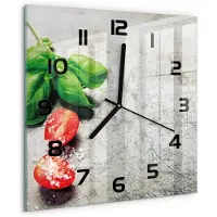 Tulup Wandklok - Tomaten en basilicum Glazen Wandklok Design - 30x30 cm - Rood Klok Glas Met Opdruk - Zwarte handen - Vierkante Klok - Wandklok Glas Met Motief - Decoratieve Glazen Klok