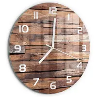 Tulup Wandklok - Houten muur Wandklok Glas Met Motief - fi30 cm - Bruin Decoratieve Glazen Klok - Witte handen - Ronde Klok - Gekleurde Glazen Klok - Glazen Klok Met Print