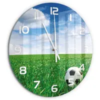 Tulup Wandklok - Voetbal op het grasveld Glazen Klok Met Print - fi60 cm - Groente Wandklok Glas Met Motief - Witte handen - Ronde Klok - Wandklok Glas Decoratie - Gekleurde Glazen Klok