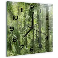 Tulup Wandklok - Tropisch bos Klok Glas Met Opdruk - 30x30 cm - Groente Moderne Wandklok Glas - Zwarte handen - Vierkante Klok - Decoratieve Glazen Klok - Glazen Wandklok Design
