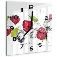 Tulup Wandklok - Framboos en water Gekleurde Glazen Klok - 30x30 cm - Roze Glazen Klok Met Print - Zwarte handen - Vierkante Klok - Moderne Wandklok Glas - Wandklok Glas Decoratie