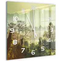 Tulup Wandklok - jungle Wandklok Glas Met Motief - 60x60 cm - Groente Decoratieve Glazen Klok - Witte handen - Vierkante Klok - Gekleurde Glazen Klok - Glazen Klok Met Print