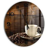 Tulup Wandklok - Kopje koffie Klok Glas Met Opdruk - fi60 cm - Bruin Moderne Wandklok Glas - Zwarte handen - Ronde Klok - Decoratieve Glazen Klok - Glazen Wandklok Design