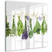 Tulup Wandklok - Kruiden aan een touwtje Wandklok Glas Decoratie - 60x60 cm - Groente Gekleurde Glazen Klok - Witte handen - Vierkante Klok - Klok Glas Met Opdruk - Moderne Wandklok Glas