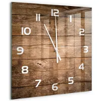 Tulup Wandklok - Houten achtergrond Decoratieve Glazen Klok - 60x60 cm - Bruin Glazen Wandklok Design - Witte handen - Vierkante Klok - Glazen Klok Met Print - Wandklok Glas Met Motief