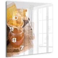 Tulup Wandklok - Honing Wandklok Glas Decoratie - 60x60 cm - Geel Gekleurde Glazen Klok - Witte handen - Vierkante Klok - Klok Glas Met Opdruk - Moderne Wandklok Glas