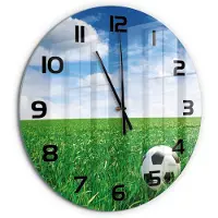 Tulup Wandklok - Voetbal op het grasveld Glazen Wandklok Design - fi60 cm - Groente Klok Glas Met Opdruk - Zwarte handen - Ronde Klok - Wandklok Glas Met Motief - Decoratieve Glazen Klok