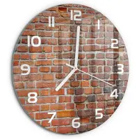 Tulup Wandklok - Bakstenen muur Gekleurde Glazen Klok - fi30 cm - Oranje Glazen Klok Met Print - Witte handen - Ronde Klok - Moderne Wandklok Glas - Wandklok Glas Decoratie
