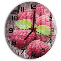 Tulup Wandklok - Frambozen Decoratieve Glazen Klok - fi30 cm - Rood Glazen Wandklok Design - Zwarte handen - Ronde Klok - Glazen Klok Met Print - Wandklok Glas Met Motief