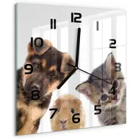 Tulup Wandklok - Huisdieren Wandklok Glas Decoratie - 30x30 cm - Bruin Gekleurde Glazen Klok - Zwarte handen - Vierkante Klok - Klok Glas Met Opdruk - Moderne Wandklok Glas