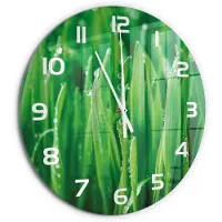Tulup Wandklok - Gras Decoratieve Glazen Klok - fi60 cm - Groente Glazen Wandklok Design - Witte handen - Ronde Klok - Glazen Klok Met Print - Wandklok Glas Met Motief