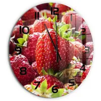 Tulup Wandklok - Aardbeien Klok Glas Met Opdruk - fi60 cm - Rood Moderne Wandklok Glas - Zwarte handen - Ronde Klok - Decoratieve Glazen Klok - Glazen Wandklok Design