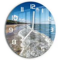 Tulup Wandklok - Oostzee Moderne Wandklok Glas - fi30 cm - Blauw Wandklok Glas Decoratie - Witte handen - Ronde Klok - Glazen Wandklok Design - Klok Glas Met Opdruk