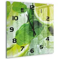 Tulup Wandklok - Limoen met ijs Glazen Wandklok Design - 60x60 cm - Groente Klok Glas Met Opdruk - Zwarte handen - Vierkante Klok - Wandklok Glas Met Motief - Decoratieve Glazen Klok