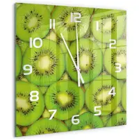 Tulup Wandklok - Kiwi Glazen Klok Met Print - 60x60 cm - Groente Wandklok Glas Met Motief - Witte handen - Vierkante Klok - Wandklok Glas Decoratie - Gekleurde Glazen Klok