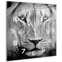 Tulup Wandklok - Leeuw Decoratieve Glazen Klok - 60x60 cm - Zwart-wit Glazen Wandklok Design - Witte handen - Vierkante Klok - Glazen Klok Met Print - Wandklok Glas Met Motief