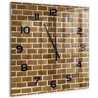 Tulup Wandklok - Bakstenen muur Klok Glas Met Opdruk - 60x60 cm - Bruin Moderne Wandklok Glas - Zwarte handen - Vierkante Klok - Decoratieve Glazen Klok - Glazen Wandklok Design