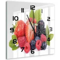 Tulup Wandklok - Bosvruchten Klok Glas Met Opdruk - 60x60 cm - Veelkleurig Moderne Wandklok Glas - Zwarte handen - Vierkante Klok - Decoratieve Glazen Klok - Glazen Wandklok Design