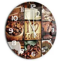 Tulup Wandklok - Koffiecollage Wandklok Glas Decoratie - fi60 cm - Bruin Gekleurde Glazen Klok - Witte handen - Ronde Klok - Klok Glas Met Opdruk - Moderne Wandklok Glas