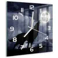 Tulup Wandklok - Huilende Wolf Volle Maan Wandklok Glas Met Motief - 30x30 cm - Zwart Decoratieve Glazen Klok - Witte handen - Vierkante Klok - Gekleurde Glazen Klok - Glazen Klok Met Print