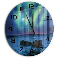 Tulup Wandklok - Noorderlicht Wandklok Glas Decoratie - fi60 cm - Groente Gekleurde Glazen Klok - Zwarte handen - Ronde Klok - Klok Glas Met Opdruk - Moderne Wandklok Glas