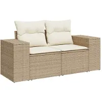 vidaXL Tuinbank 2-zits met kussens poly rattan beige