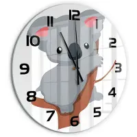Tulup Wandklok - Koala in een boom Decoratieve Glazen Klok - fi60 cm - Grijs Glazen Wandklok Design - Zwarte handen - Ronde Klok - Glazen Klok Met Print - Wandklok Glas Met Motief