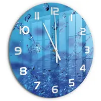 Tulup Wandklok - Waterdruppels Moderne Wandklok Glas - fi60 cm - Blauw Wandklok Glas Decoratie - Witte handen - Ronde Klok - Glazen Wandklok Design - Klok Glas Met Opdruk
