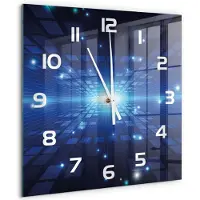 Tulup Wandklok - 3D-achtergrond Decoratieve Glazen Klok - 60x60 cm - Blauw Glazen Wandklok Design - Witte handen - Vierkante Klok - Glazen Klok Met Print - Wandklok Glas Met Motief