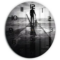 Tulup Wandklok - Gitarist op de pier Klok Glas Met Opdruk - fi60 cm - Zwart-wit Moderne Wandklok Glas - Zwarte handen - Ronde Klok - Decoratieve Glazen Klok - Glazen Wandklok Design