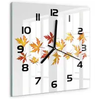 Tulup Wandklok - Herfstbladeren Moderne Wandklok Glas - 30x30 cm - Geel Wandklok Glas Decoratie - Zwarte handen - Vierkante Klok - Glazen Wandklok Design - Klok Glas Met Opdruk