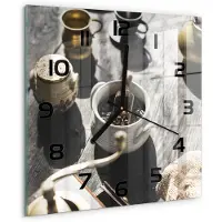 Tulup Wandklok - Koffiemolen Wandklok Glas Met Motief - 30x30 cm - Bruin Decoratieve Glazen Klok - Zwarte handen - Vierkante Klok - Gekleurde Glazen Klok - Glazen Klok Met Print