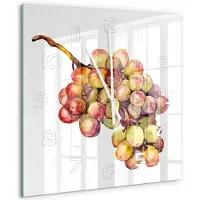 Tulup Wandklok - Druif Klok Glas Met Opdruk - 60x60 cm - Groente Moderne Wandklok Glas - Witte handen - Vierkante Klok - Decoratieve Glazen Klok - Glazen Wandklok Design