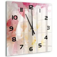 Tulup Wandklok - Pioen Glazen Wandklok Design - 60x60 cm - Roze Klok Glas Met Opdruk - Zwarte handen - Vierkante Klok - Wandklok Glas Met Motief - Decoratieve Glazen Klok