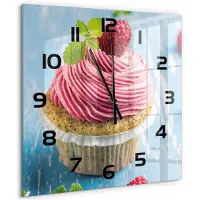 Tulup Wandklok - Frambozenmuffin Gekleurde Glazen Klok - 60x60 cm - Rood Glazen Klok Met Print - Zwarte handen - Vierkante Klok - Moderne Wandklok Glas - Wandklok Glas Decoratie