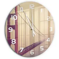 Tulup Wandklok - San Francisco-brug Decoratieve Glazen Klok - fi60 cm - Rood Glazen Wandklok Design - Witte handen - Ronde Klok - Glazen Klok Met Print - Wandklok Glas Met Motief