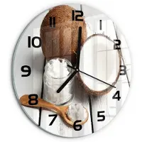 Tulup Wandklok - Kokosolie Decoratieve Glazen Klok - fi30 cm - Bruin Glazen Wandklok Design - Zwarte handen - Ronde Klok - Glazen Klok Met Print - Wandklok Glas Met Motief