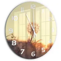 Tulup Wandklok - Paardebloem Wandklok Glas Met Motief - fi60 cm - Geel Decoratieve Glazen Klok - Witte handen - Ronde Klok - Gekleurde Glazen Klok - Glazen Klok Met Print