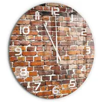 Tulup Wandklok - Bakstenen muur Wandklok Glas Decoratie - fi60 cm - Bruin Gekleurde Glazen Klok - Witte handen - Ronde Klok - Klok Glas Met Opdruk - Moderne Wandklok Glas