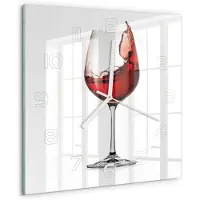 Tulup Wandklok - Rode wijn Glazen Wandklok Design - 30x30 cm - Rood Klok Glas Met Opdruk - Witte handen - Vierkante Klok - Wandklok Glas Met Motief - Decoratieve Glazen Klok