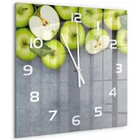 Tulup Wandklok - Groene appels Klok Glas Met Opdruk - 60x60 cm - Groente Moderne Wandklok Glas - Witte handen - Vierkante Klok - Decoratieve Glazen Klok - Glazen Wandklok Design