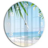 Tulup Wandklok - Tropisch strand Glazen Wandklok Design - fi60 cm - Groente Klok Glas Met Opdruk - Witte handen - Ronde Klok - Wandklok Glas Met Motief - Decoratieve Glazen Klok