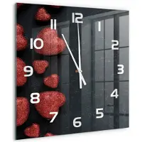 Tulup Wandklok - Harten op het bord Wandklok Glas Decoratie - 60x60 cm - Rood Gekleurde Glazen Klok - Witte handen - Vierkante Klok - Klok Glas Met Opdruk - Moderne Wandklok Glas