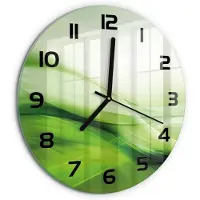 Tulup Wandklok - Groene golven achtergrond Glazen Klok Met Print - fi30 cm - Groente Wandklok Glas Met Motief - Zwarte handen - Ronde Klok - Wandklok Glas Decoratie - Gekleurde Glazen Klok