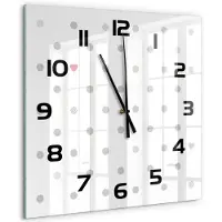 Tulup Wandklok - Stippen en harten Decoratieve Glazen Klok - 60x60 cm - Grijs Glazen Wandklok Design - Zwarte handen - Vierkante Klok - Glazen Klok Met Print - Wandklok Glas Met Motief