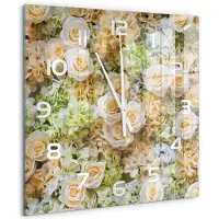 Tulup Wandklok - Rozen Glazen Wandklok Design - 60x60 cm - Beige Klok Glas Met Opdruk - Witte handen - Vierkante Klok - Wandklok Glas Met Motief - Decoratieve Glazen Klok