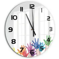 Tulup Wandklok - Geschilderde handen Decoratieve Glazen Klok - fi60 cm - Veelkleurig Glazen Wandklok Design - Zwarte handen - Ronde Klok - Glazen Klok Met Print - Wandklok Glas Met Motief